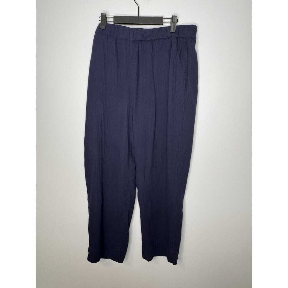 Boden Coastal  Airy Gauze Pull-On Pants Navy Wide Leg Cotton Large Seersucker 14